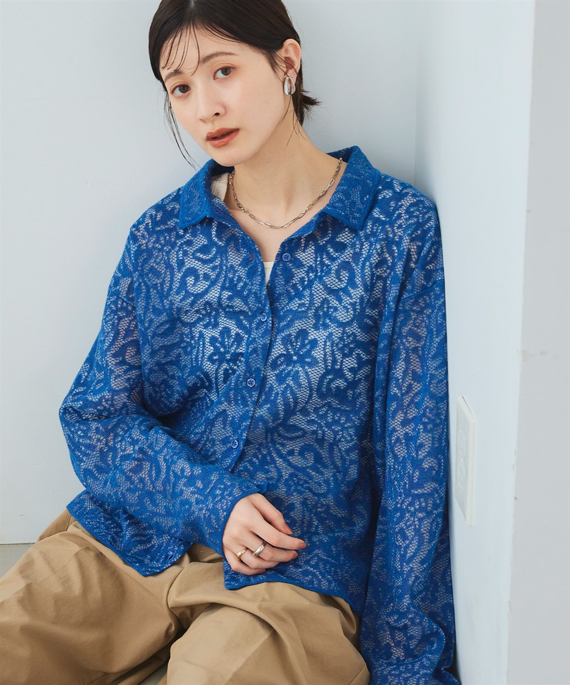 CROSS FUNCTION 《洗える》サマ美え シアージャガードレースニットカーディガン_sub_2