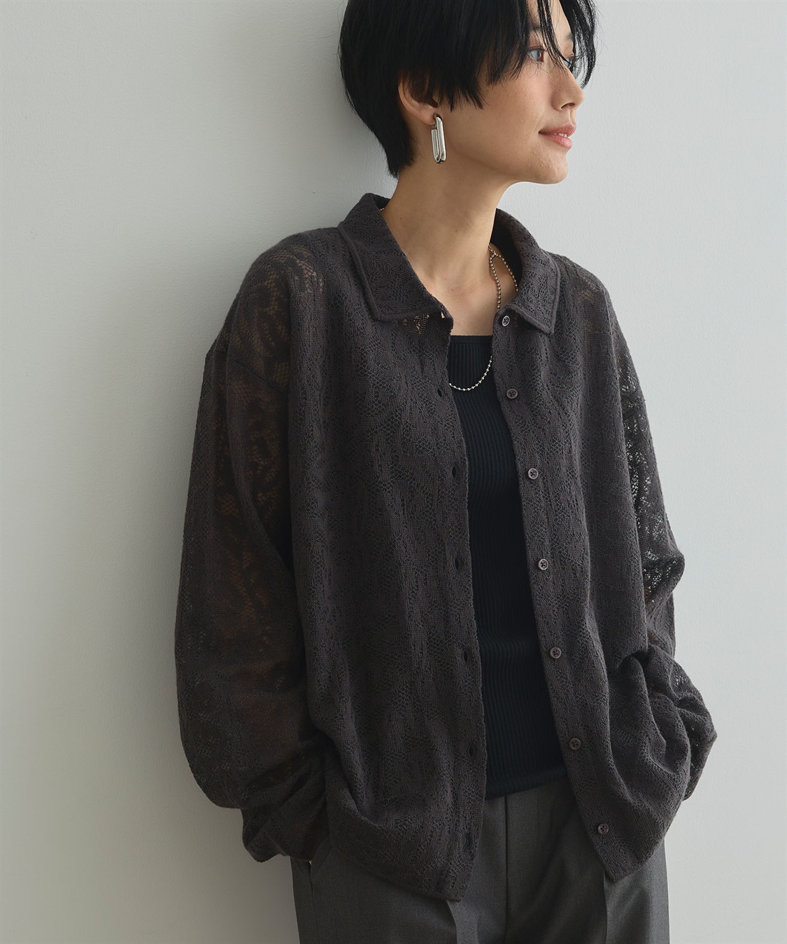 CROSS FUNCTION 《洗える》サマ美え シアージャガードレースニットカーディガン_sub_4