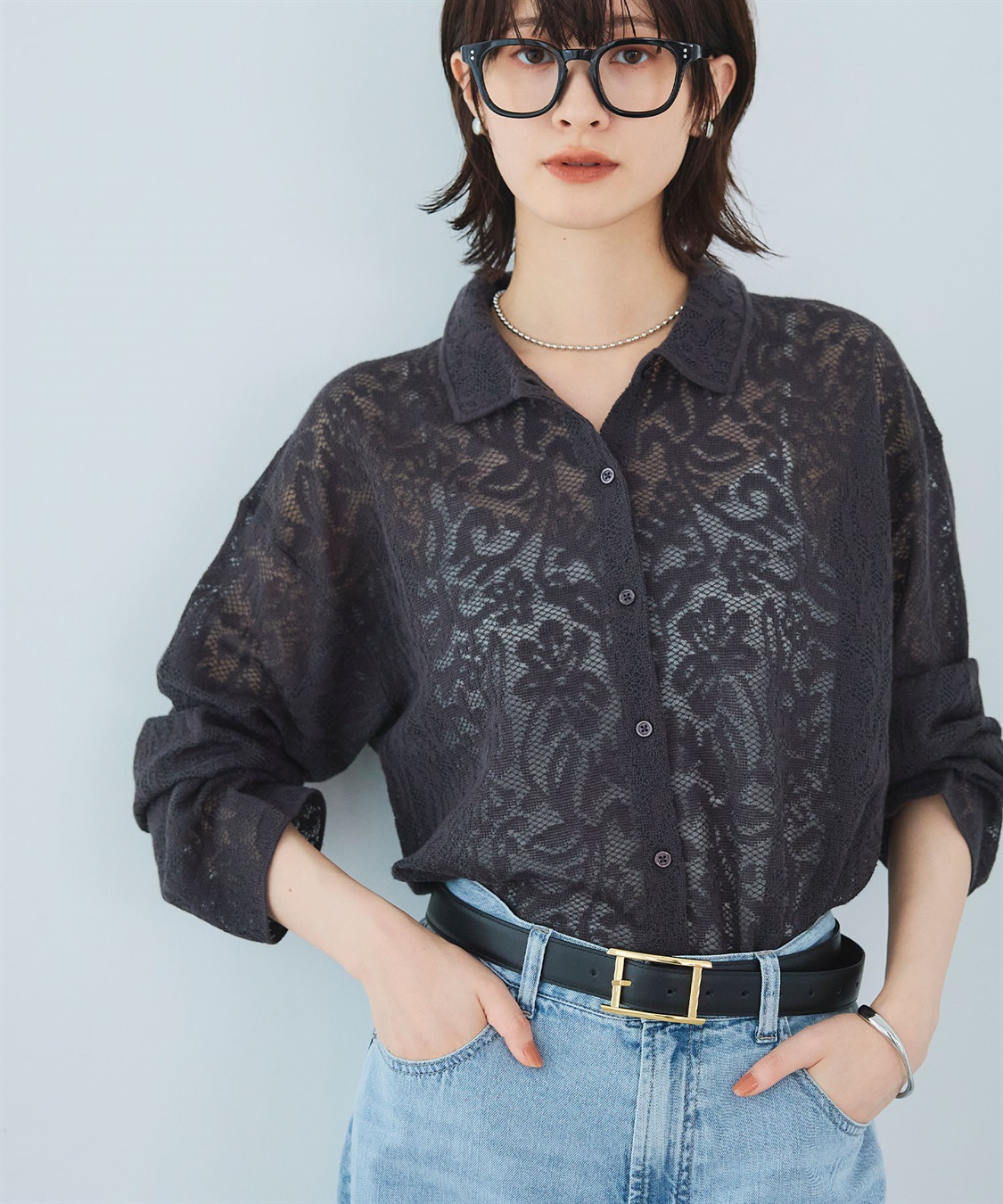 CROSS FUNCTION 《洗える》サマ美え シアージャガードレースニットカーディガン_sub_7