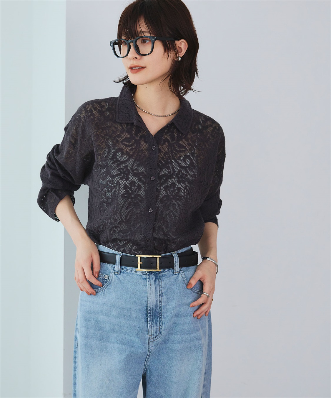 CROSS FUNCTION 《洗える》サマ美え シアージャガードレースニットカーディガン_sub_8