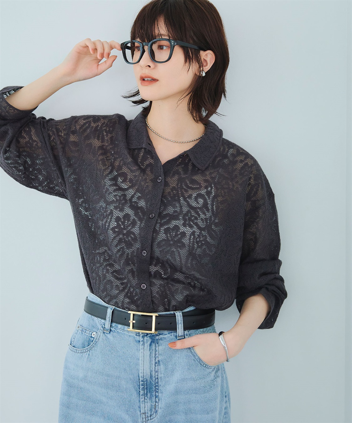 CROSS FUNCTION 《洗える》サマ美え シアージャガードレースニットカーディガン_sub_9