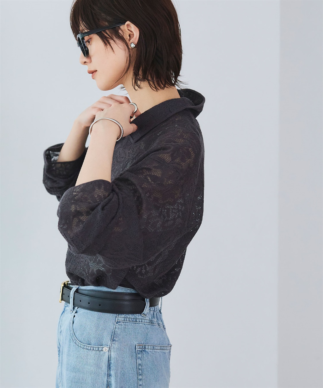 CROSS FUNCTION 《洗える》サマ美え シアージャガードレースニットカーディガン_sub_10