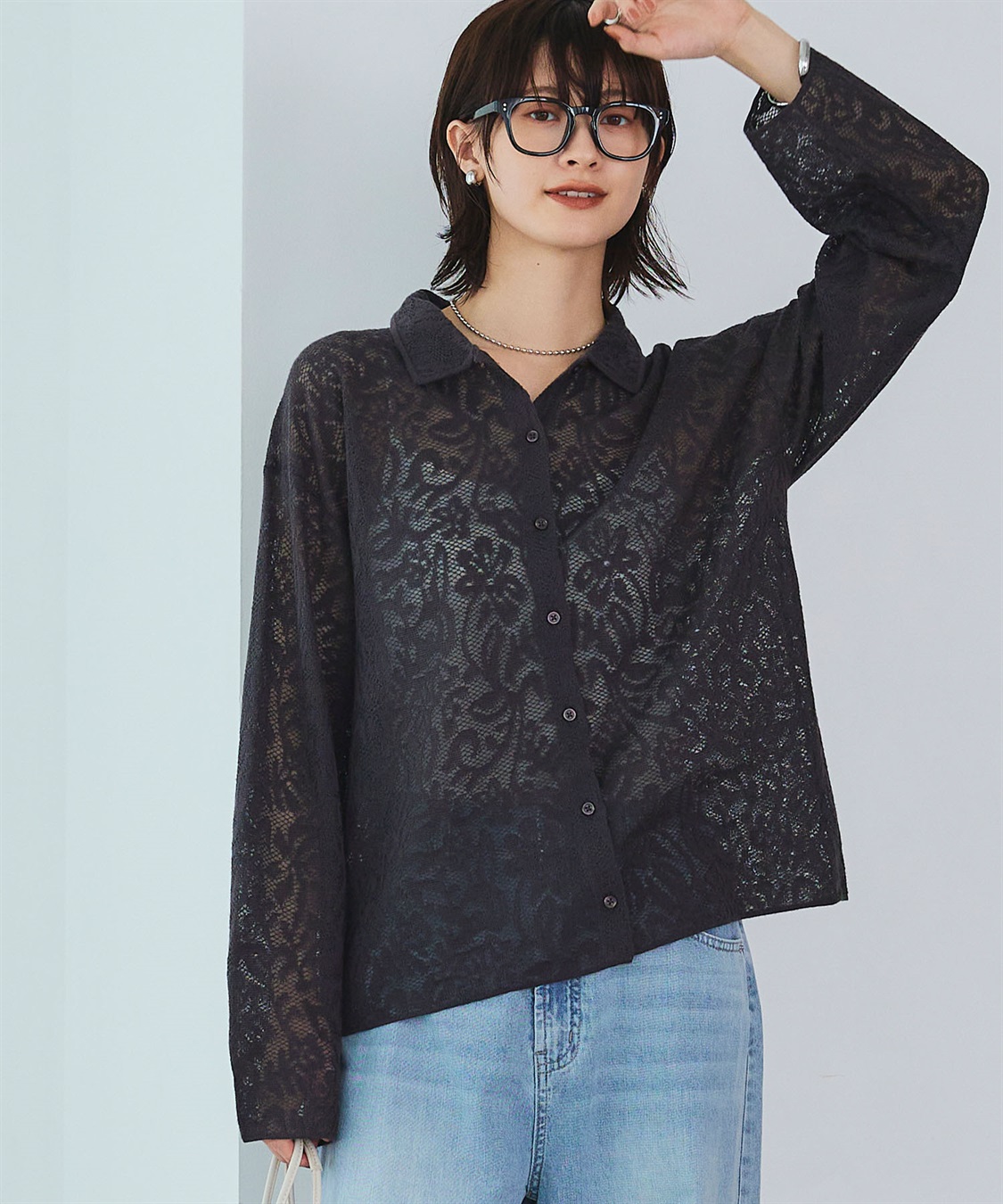 CROSS FUNCTION 《洗える》サマ美え シアージャガードレースニットカーディガン_sub_11