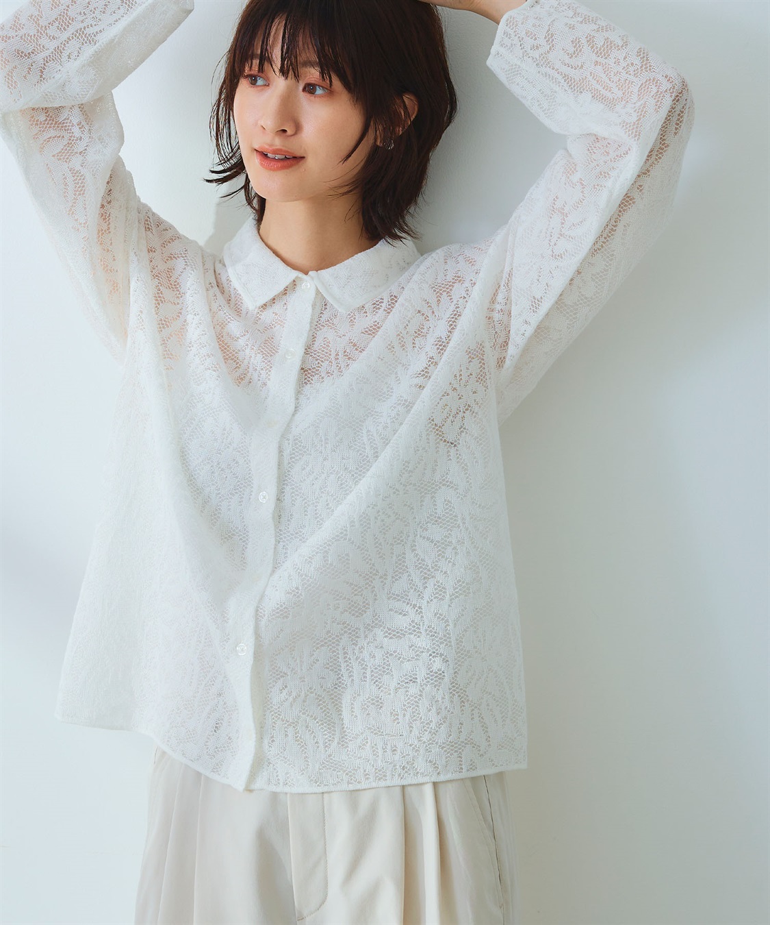 CROSS FUNCTION 《洗える》サマ美え シアージャガードレースニットカーディガン_sub_15