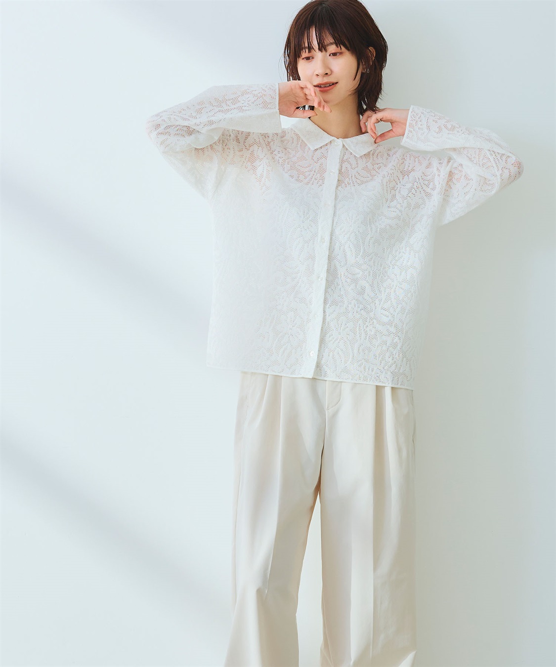 CROSS FUNCTION 《洗える》サマ美え シアージャガードレースニットカーディガン_sub_16