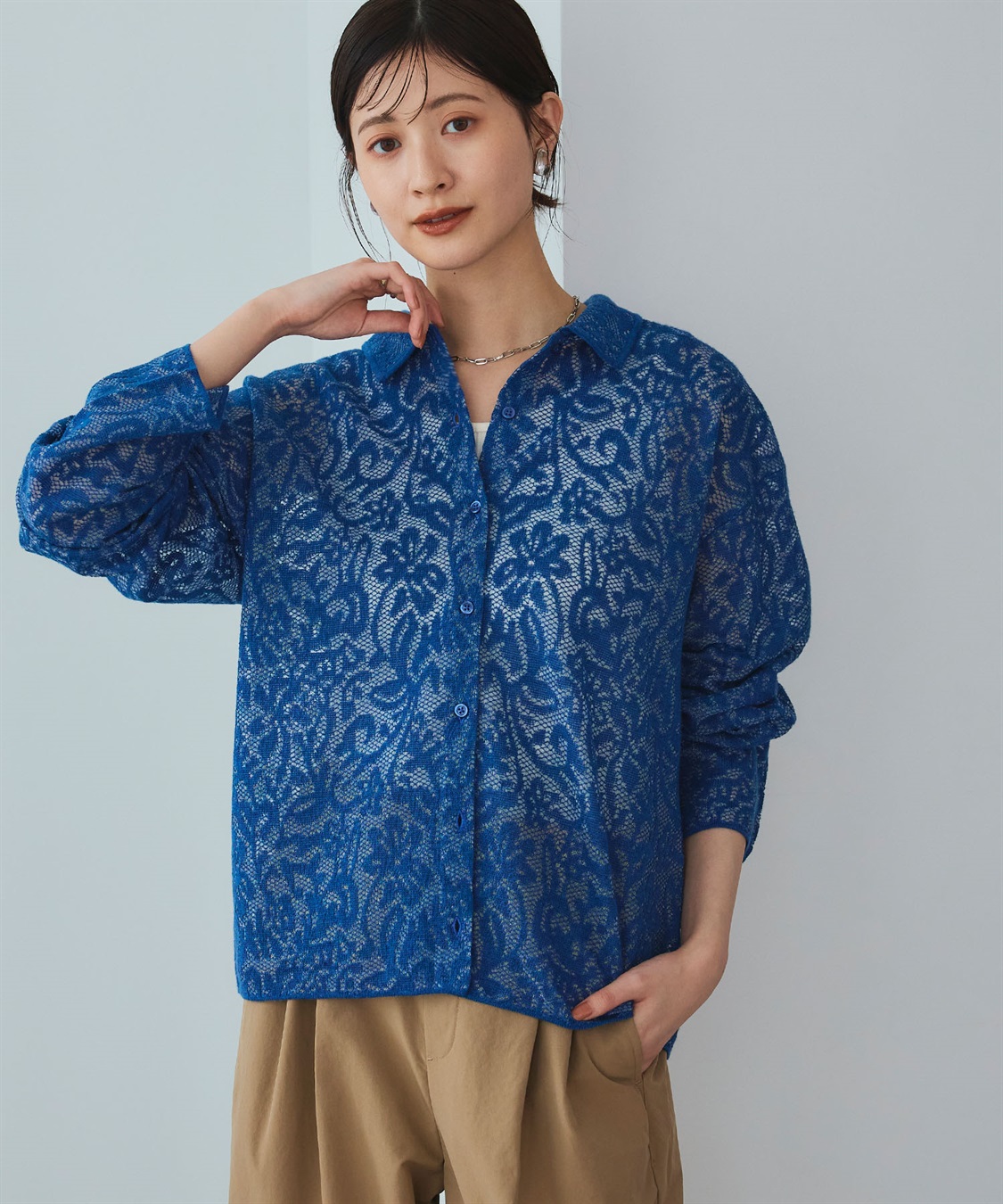 CROSS FUNCTION 《洗える》サマ美え シアージャガードレースニットカーディガン_sub_21