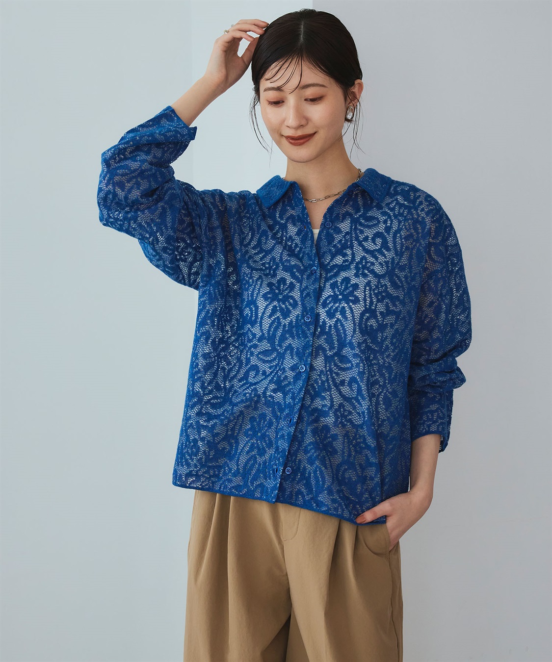 CROSS FUNCTION 《洗える》サマ美え シアージャガードレースニットカーディガン_sub_22