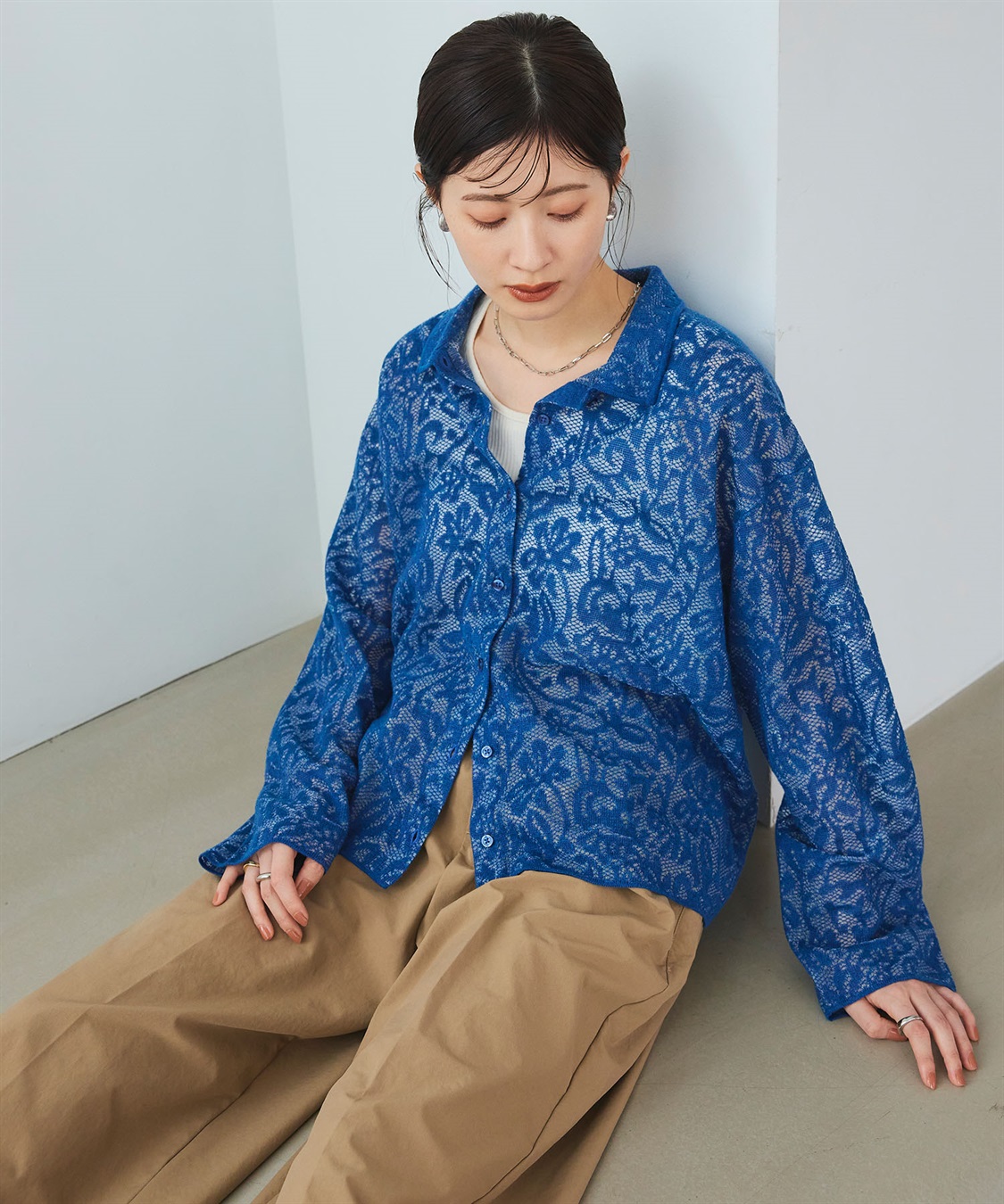 CROSS FUNCTION 《洗える》サマ美え シアージャガードレースニットカーディガン_sub_25