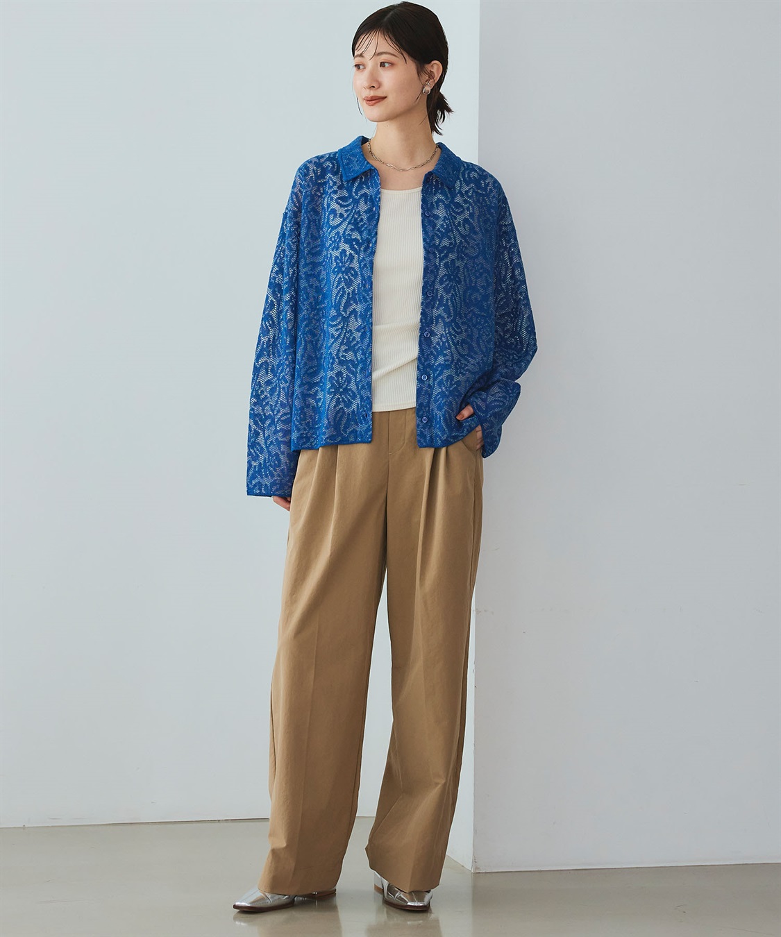 CROSS FUNCTION 《洗える》サマ美え シアージャガードレースニットカーディガン_sub_26