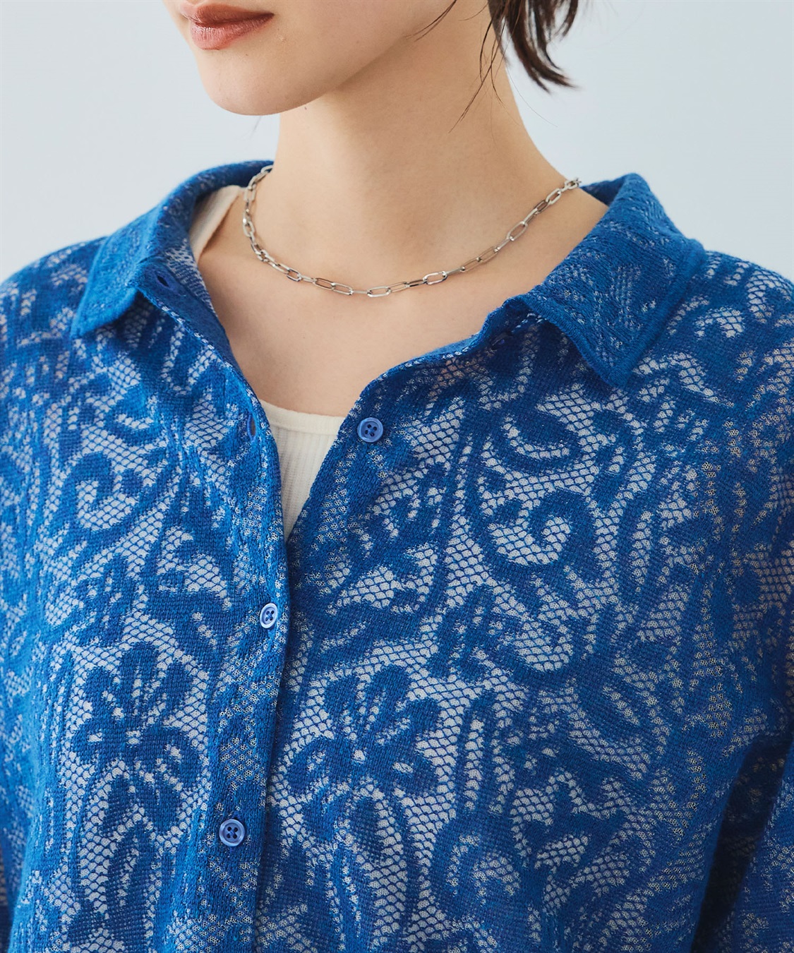 CROSS FUNCTION 《洗える》サマ美え シアージャガードレースニットカーディガン_sub_27