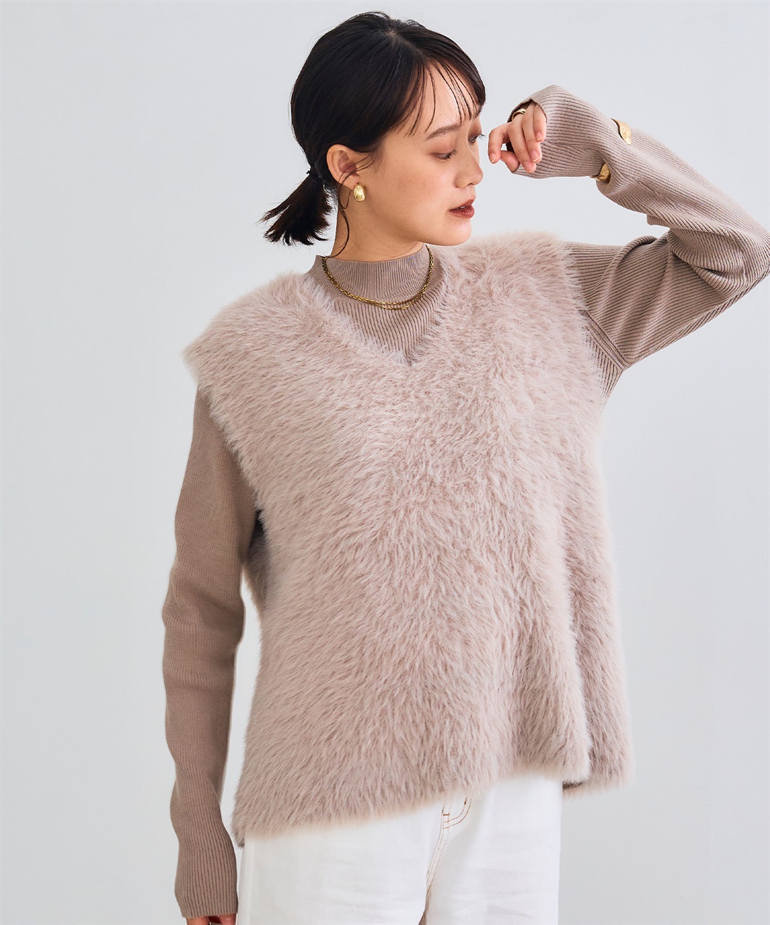 CROSS FUNCTION 《洗える》エブ楽 フェザーニットベスト＆リブニットセット_sub_2