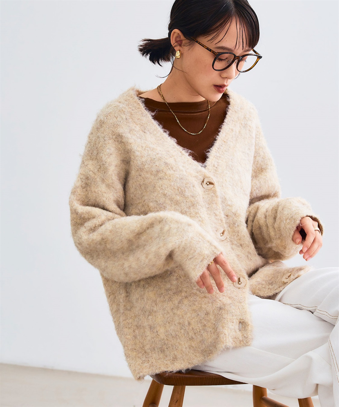 CROSS FUNCTION 《洗える》エブ楽 ブークレシャギーVネックカーディガン_sub_1