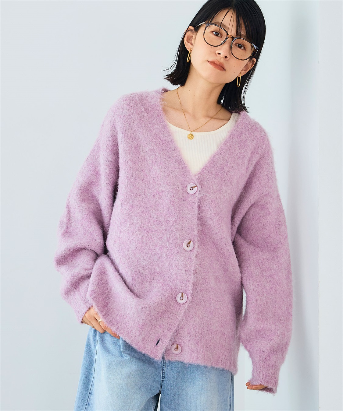 CROSS FUNCTION 《洗える》エブ楽 ブークレシャギーVネックカーディガン_sub_5