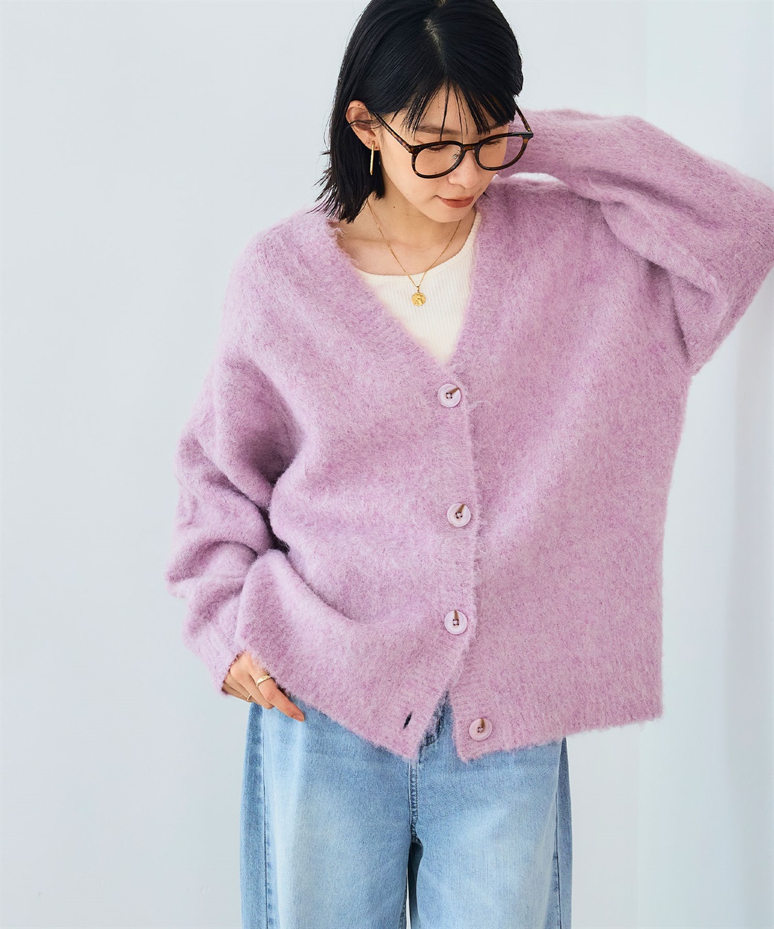 CROSS FUNCTION 《洗える》エブ楽 ブークレシャギーVネックカーディガン_sub_6