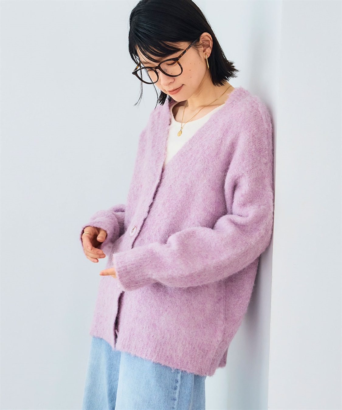 CROSS FUNCTION 《洗える》エブ楽 ブークレシャギーVネックカーディガン_sub_7