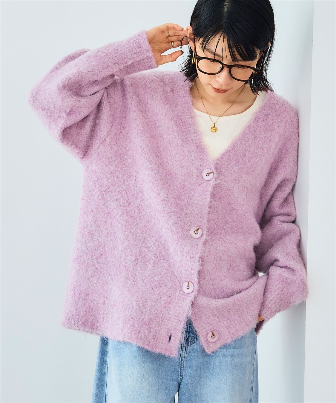 CROSS FUNCTION 《洗える》エブ楽 ブークレシャギーVネックカーディガン_sub_8