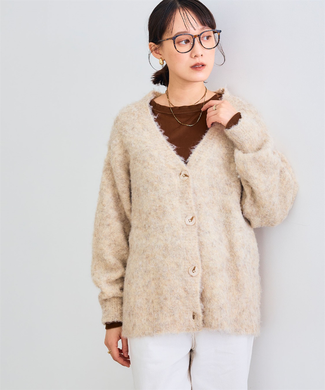 CROSS FUNCTION 《洗える》エブ楽 ブークレシャギーVネックカーディガン_sub_12