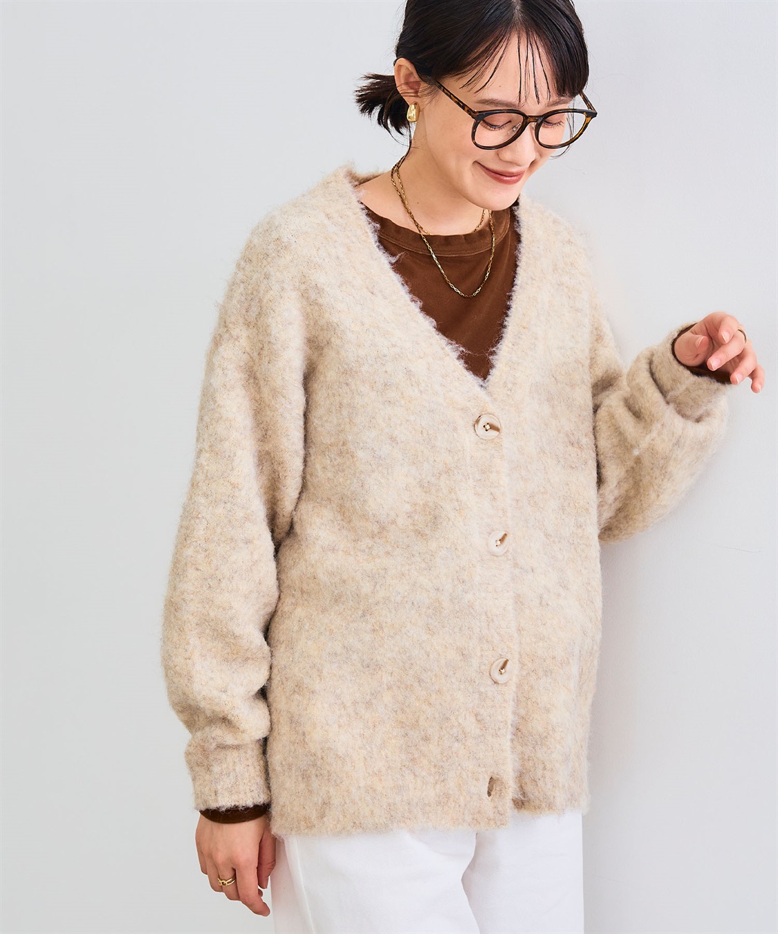 CROSS FUNCTION 《洗える》エブ楽 ブークレシャギーVネックカーディガン_sub_13