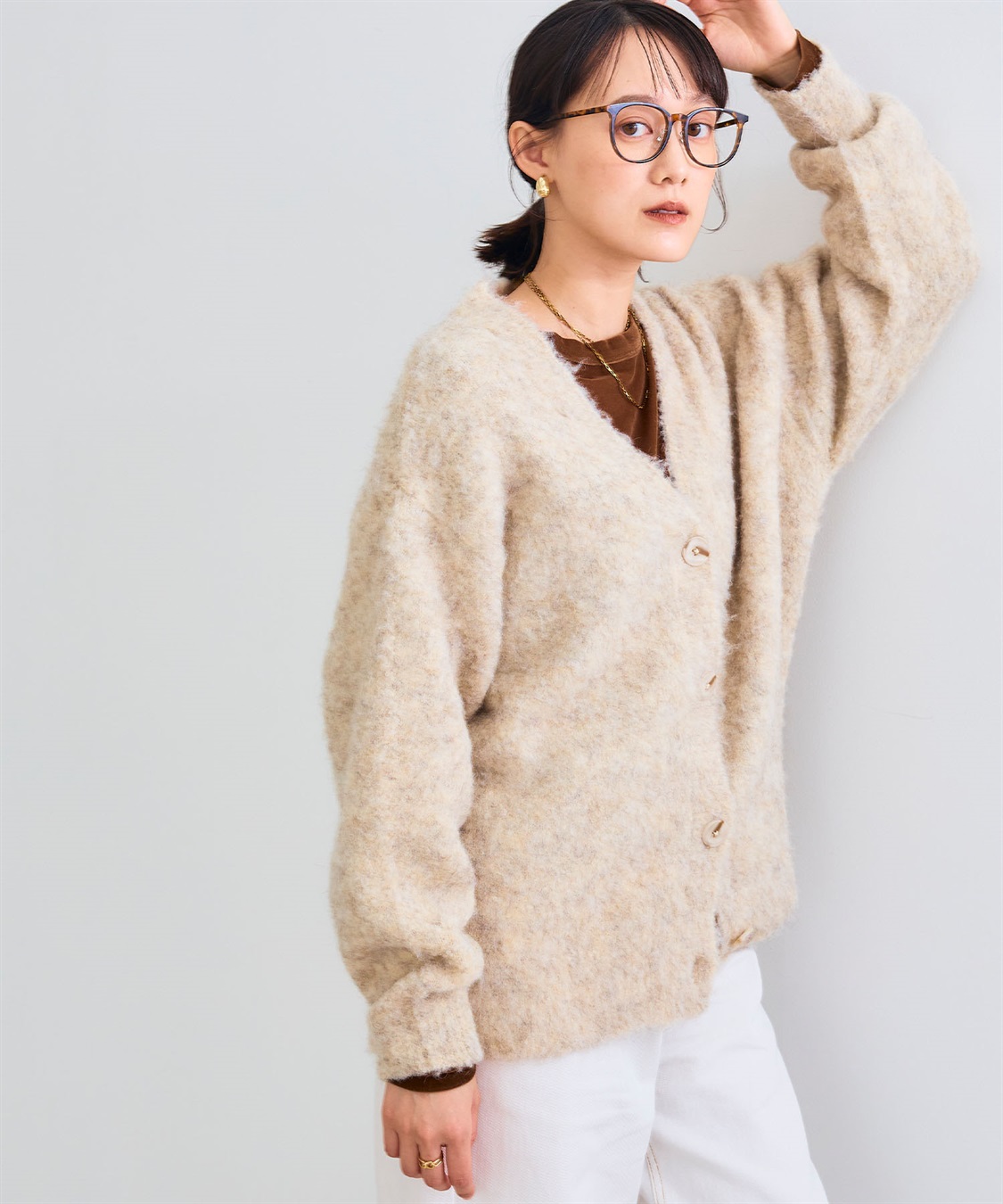 CROSS FUNCTION 《洗える》エブ楽 ブークレシャギーVネックカーディガン_sub_14