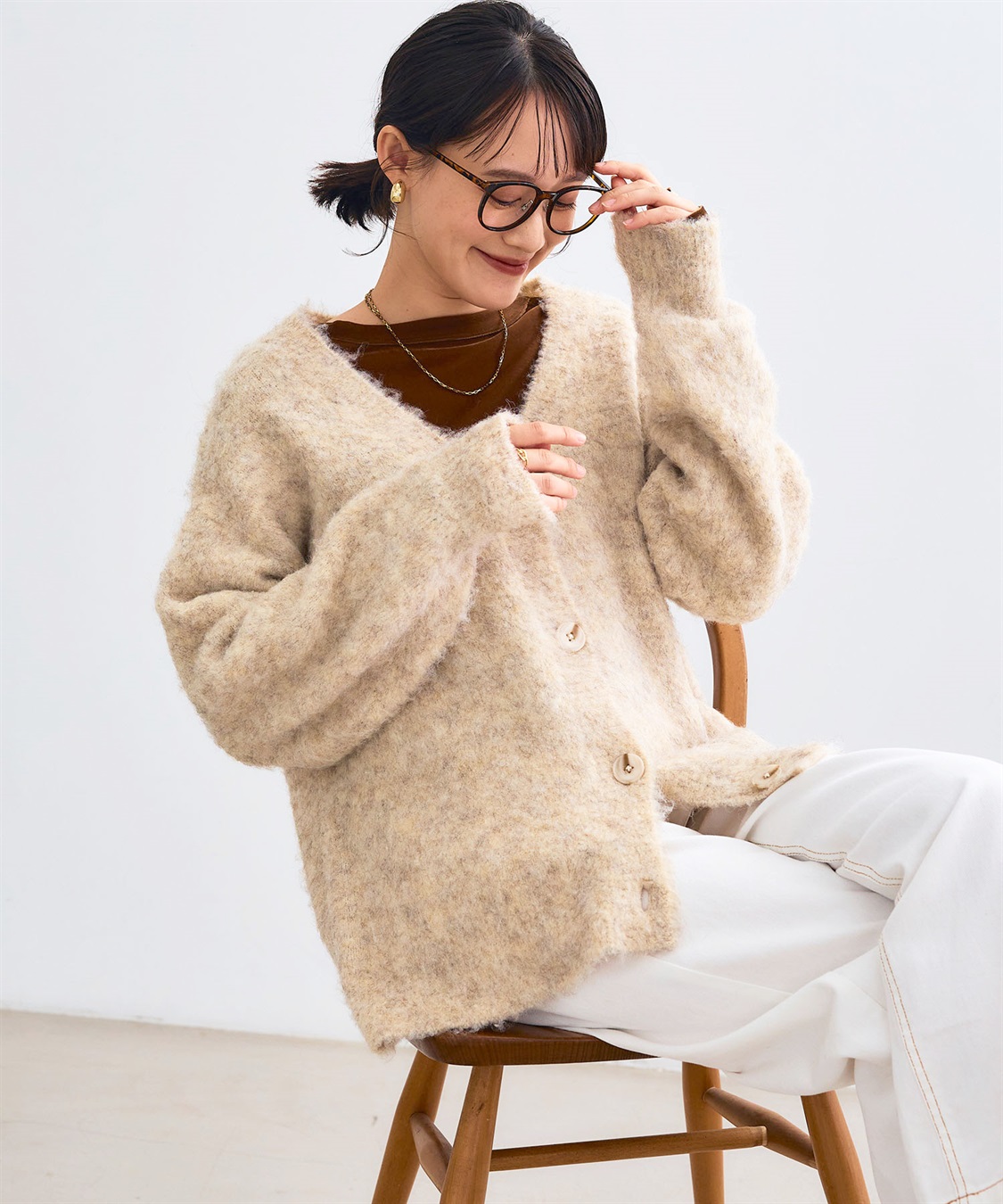 CROSS FUNCTION 《洗える》エブ楽 ブークレシャギーVネックカーディガン_sub_15