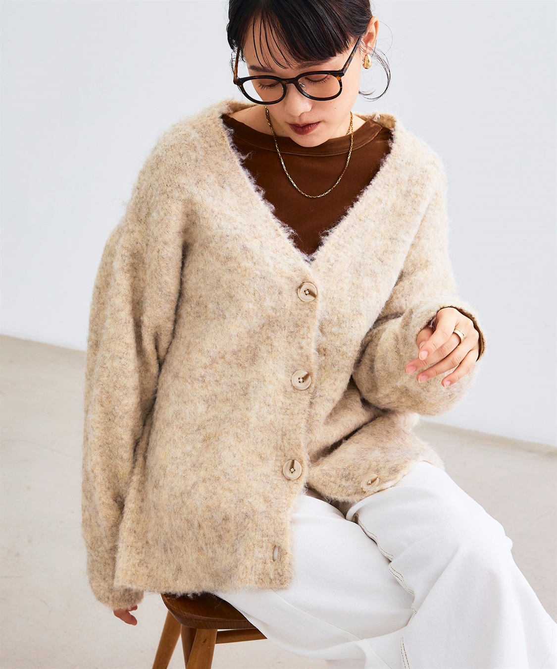 CROSS FUNCTION 《洗える》エブ楽 ブークレシャギーVネックカーディガン_sub_16