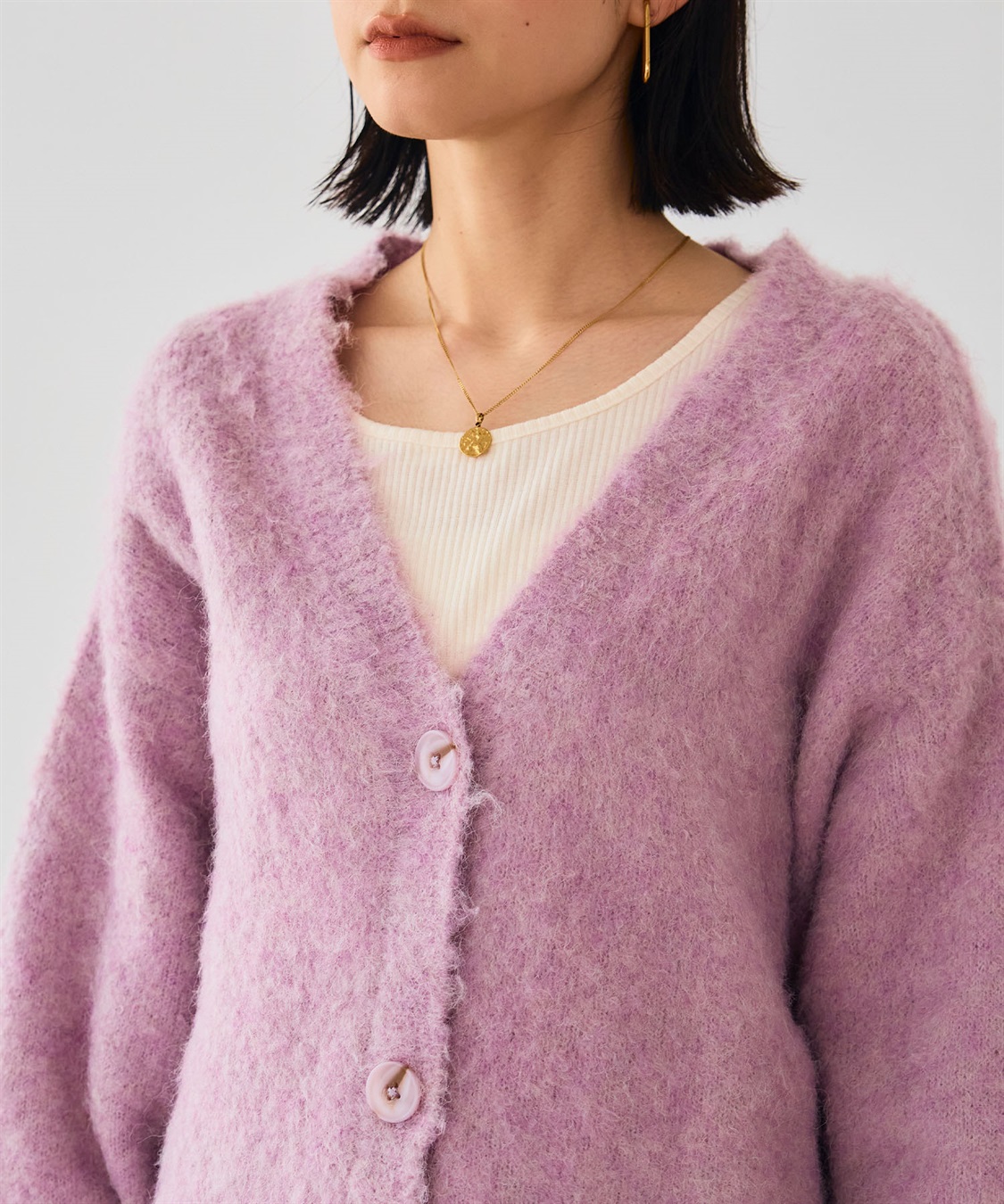 CROSS FUNCTION 《洗える》エブ楽 ブークレシャギーVネックカーディガン_sub_27