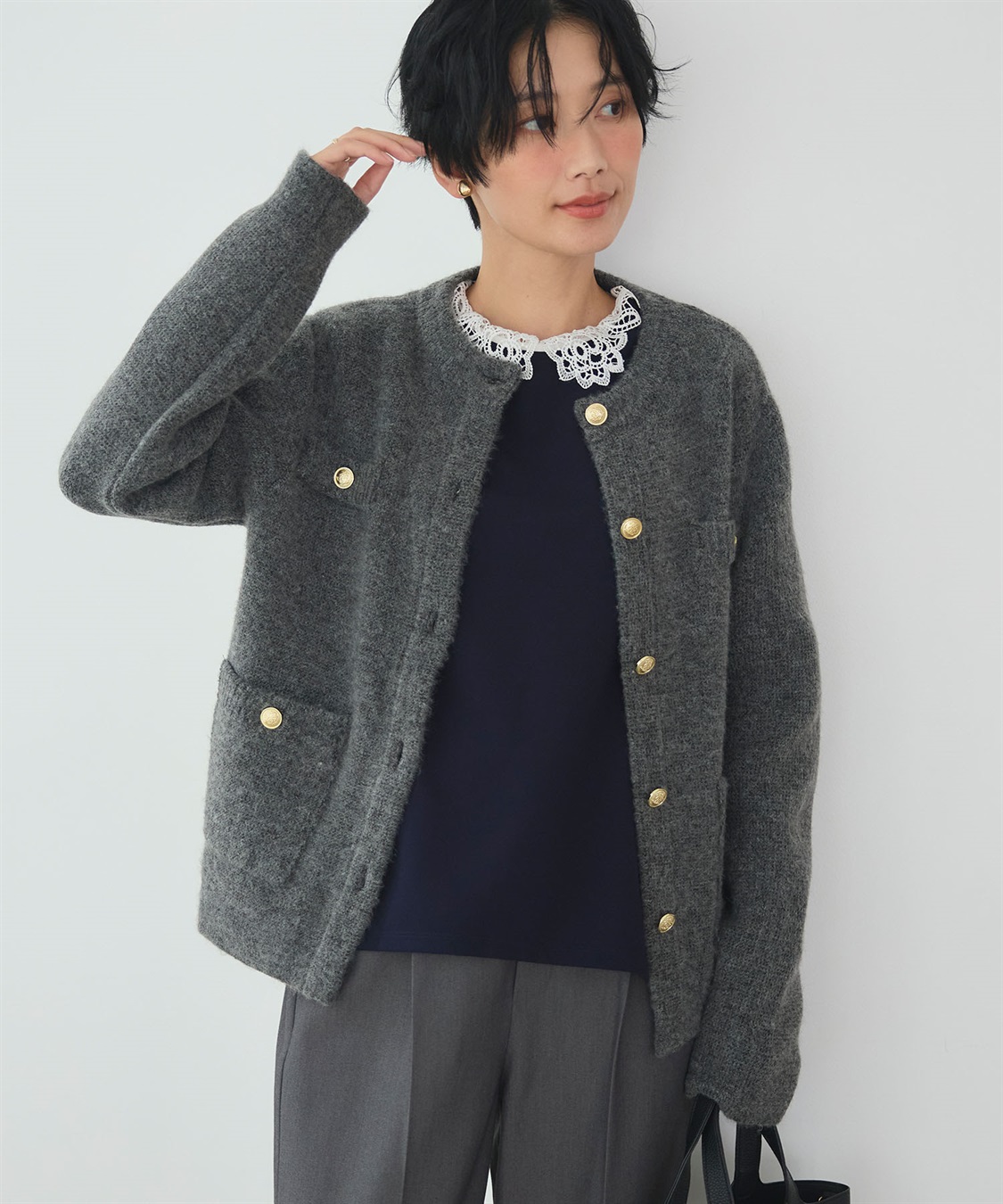 CROSS FUNCTION 《抗菌防臭》サマ美え 金釦ニットジャケット_sub_1