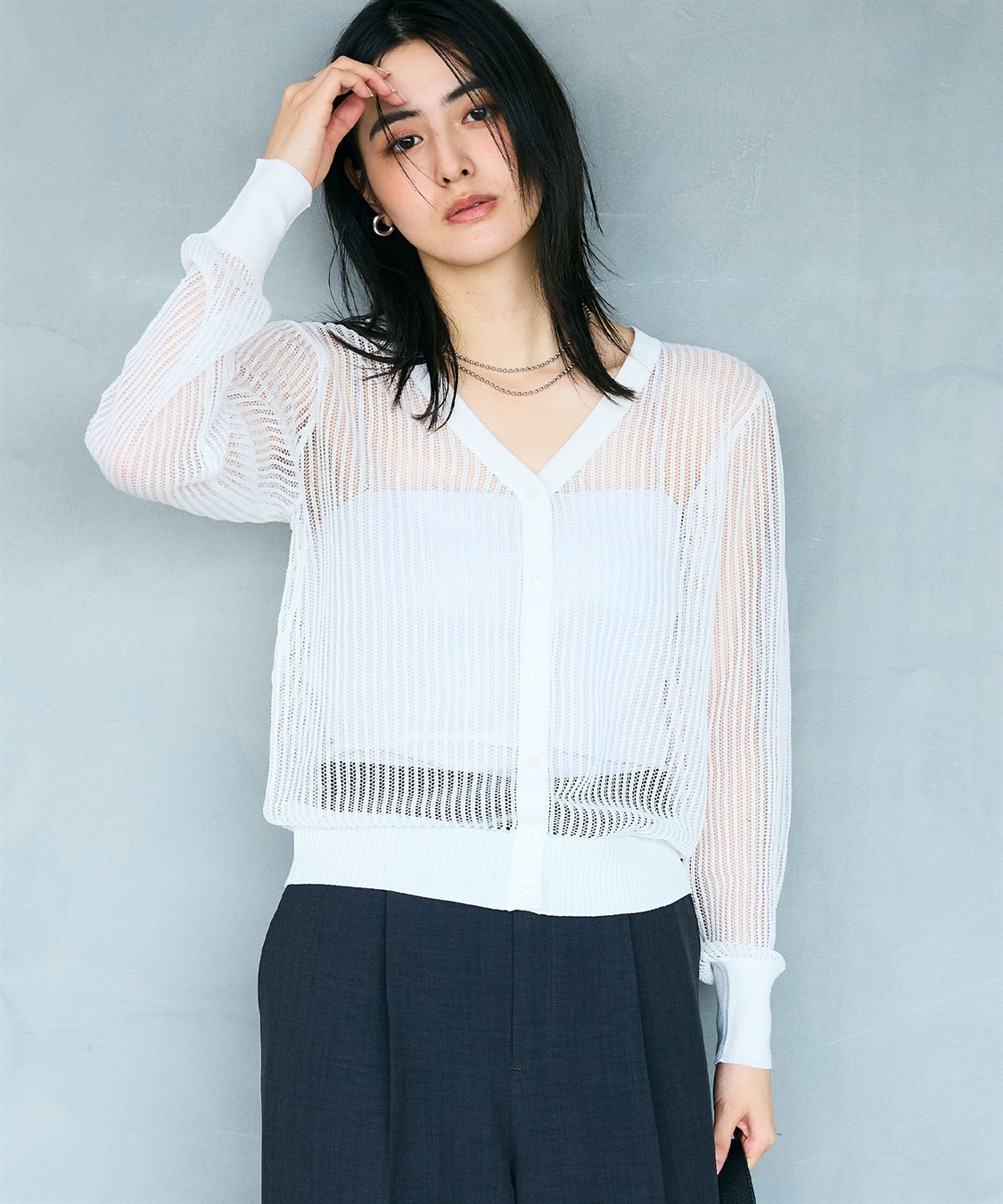 CROSS FUNCTION 《洗える》エブ楽 メッシュニットカーディガン_sub_1