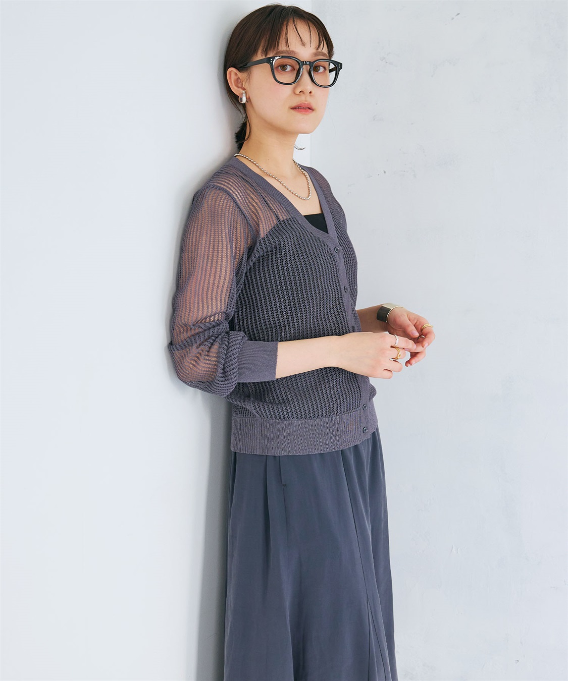 CROSS FUNCTION 《洗える》エブ楽 メッシュニットカーディガン_sub_5