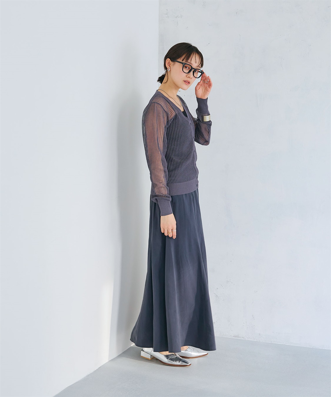 CROSS FUNCTION 《洗える》エブ楽 メッシュニットカーディガン_sub_10