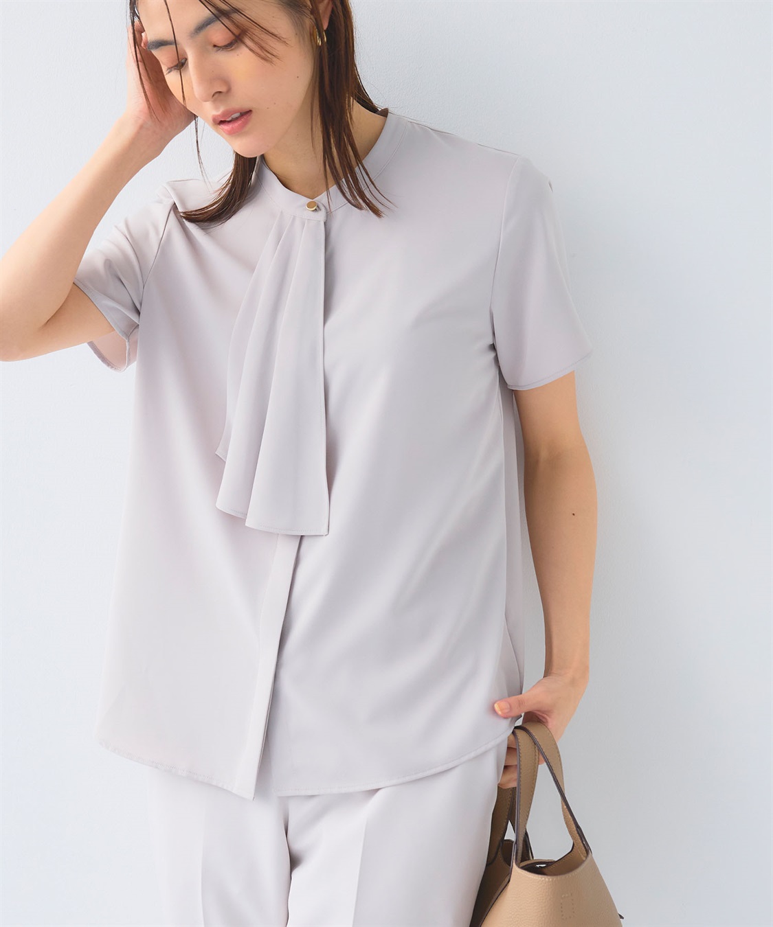 CROSS FUNCTION 《シワになりにくい》正解シルキードライラッフル半袖ブラウス_sub_5