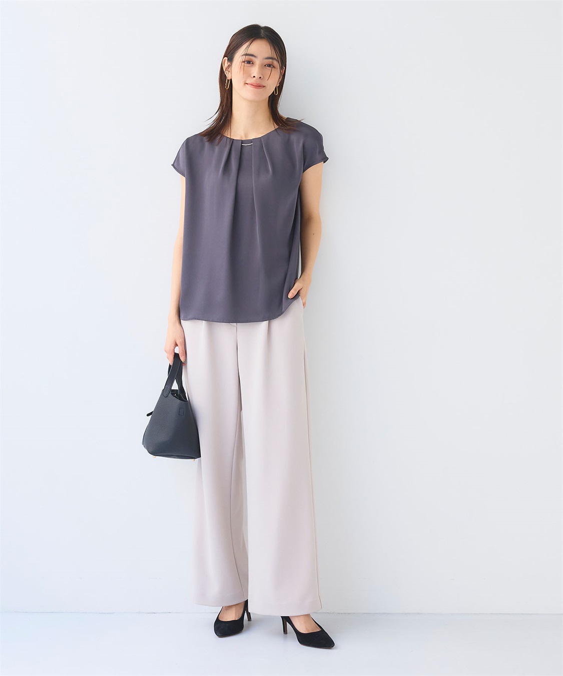 CROSS FUNCTION 《シワになりにくい》正解タックフレンチスリーブサテンブラウス_sub_8