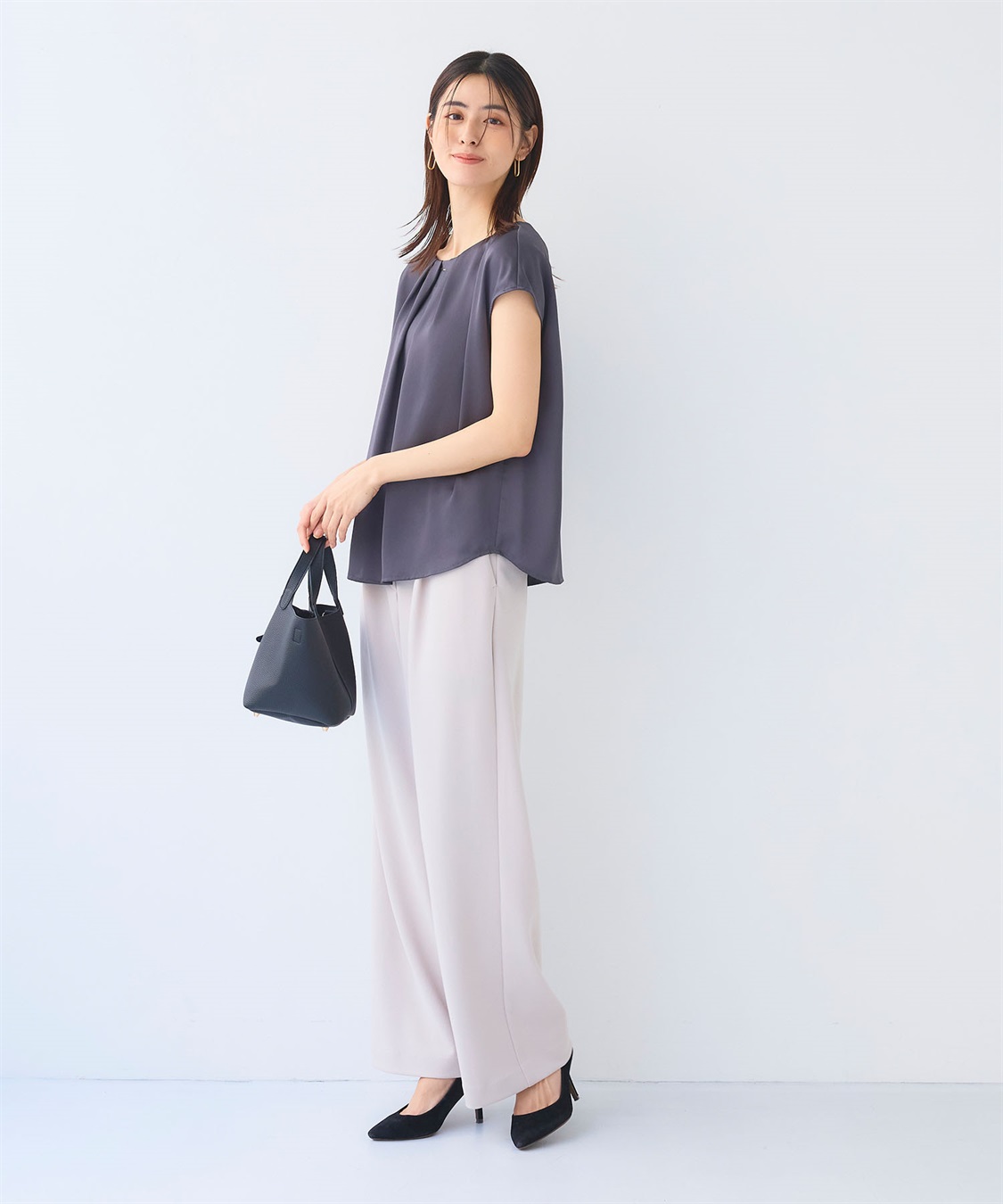 CROSS FUNCTION 《シワになりにくい》正解タックフレンチスリーブサテンブラウス_sub_9