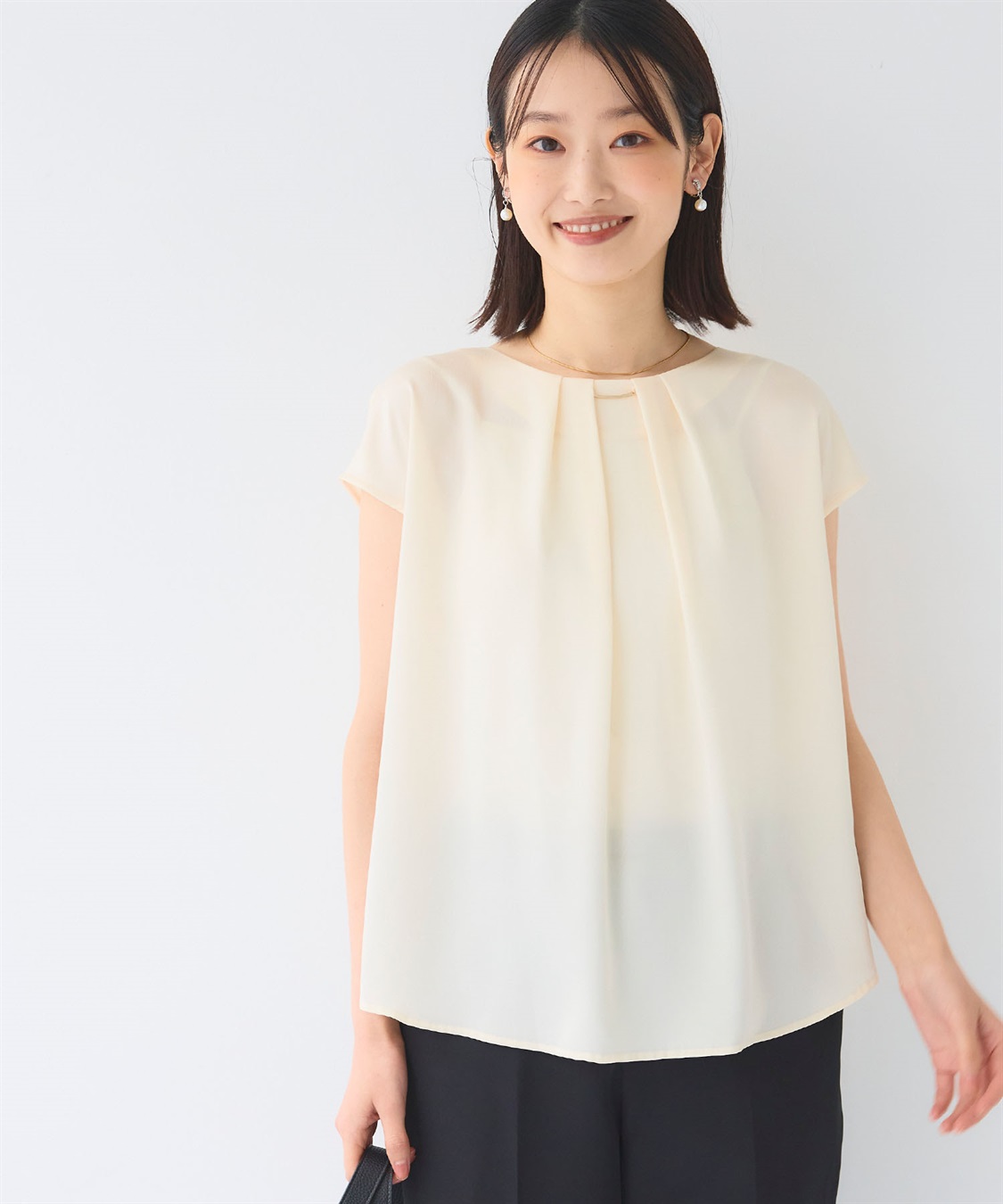 CROSS FUNCTION 《シワになりにくい》正解タックフレンチスリーブサテンブラウス_sub_10