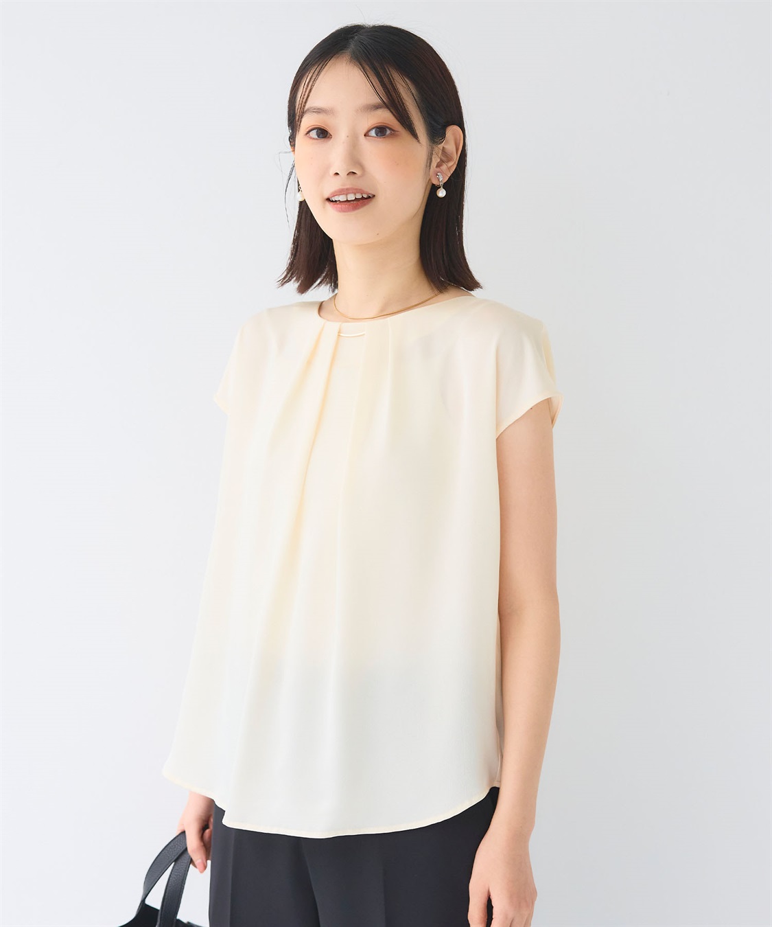 CROSS FUNCTION 《シワになりにくい》正解タックフレンチスリーブサテンブラウス_sub_11