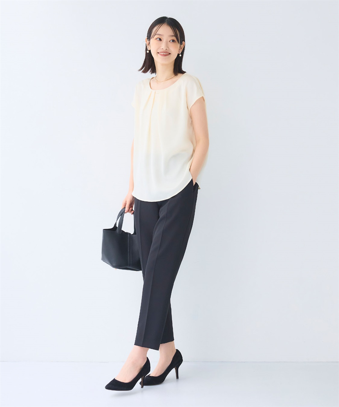 CROSS FUNCTION 《シワになりにくい》正解タックフレンチスリーブサテンブラウス_sub_13