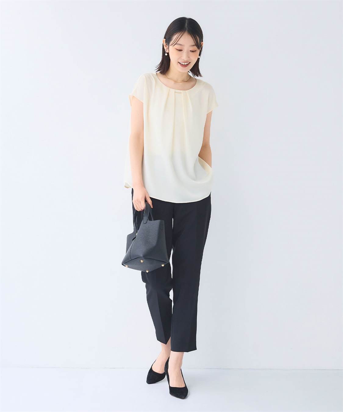 CROSS FUNCTION 《シワになりにくい》正解タックフレンチスリーブサテンブラウス_sub_14