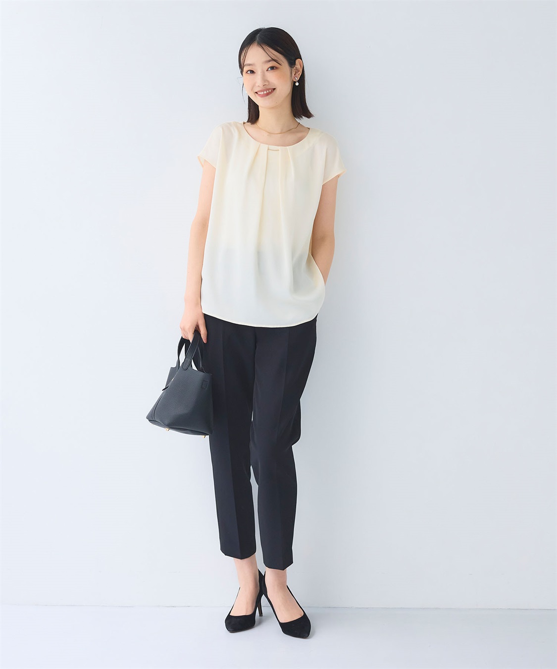 CROSS FUNCTION 《シワになりにくい》正解タックフレンチスリーブサテンブラウス_sub_15