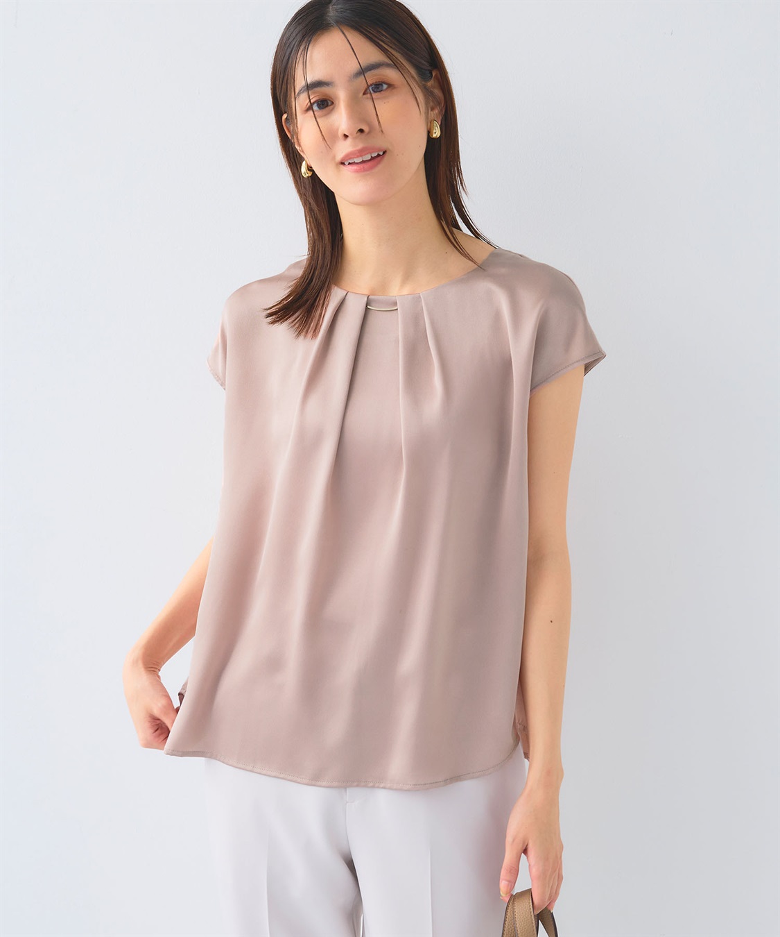 CROSS FUNCTION 《シワになりにくい》正解タックフレンチスリーブサテンブラウス_sub_20