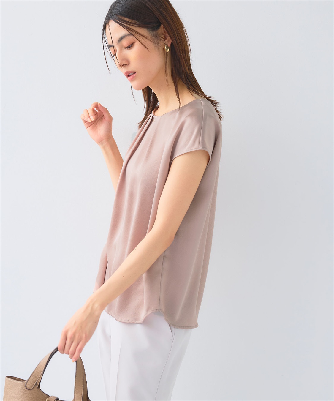 CROSS FUNCTION 《シワになりにくい》正解タックフレンチスリーブサテンブラウス_sub_21