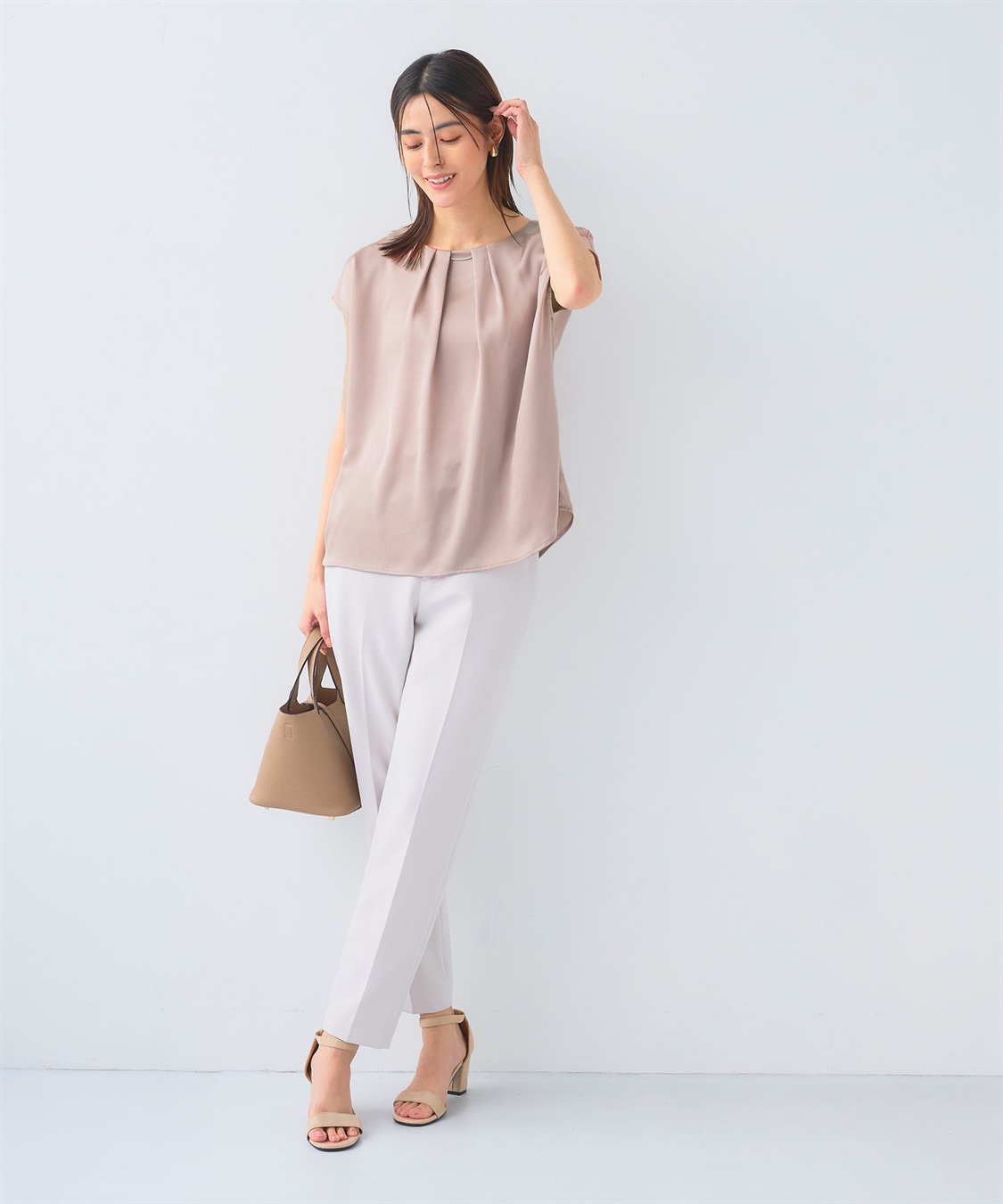 CROSS FUNCTION 《シワになりにくい》正解タックフレンチスリーブサテンブラウス_sub_24