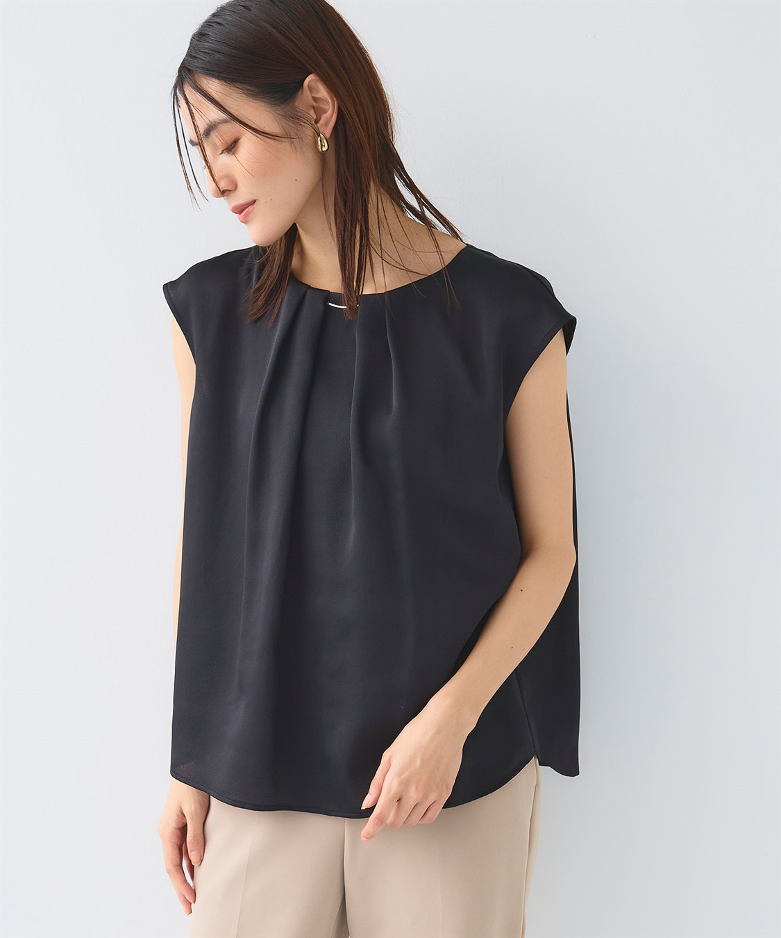 CROSS FUNCTION 《シワになりにくい》正解タックノースリーブサテンブラウス_sub_12