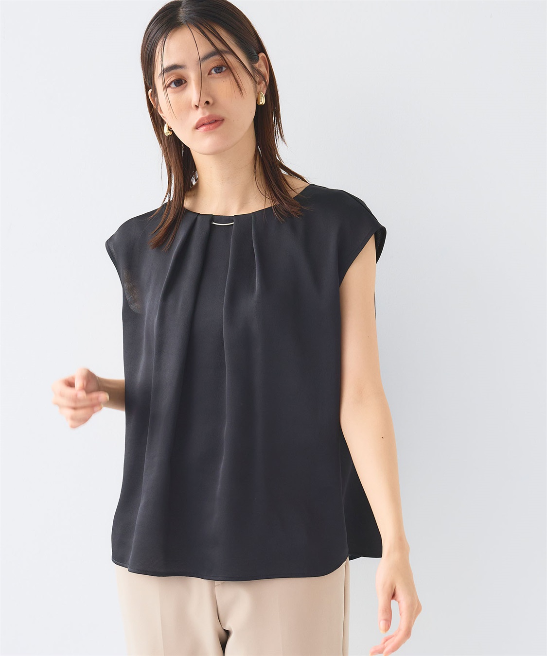 CROSS FUNCTION 《シワになりにくい》正解タックノースリーブサテンブラウス_sub_15