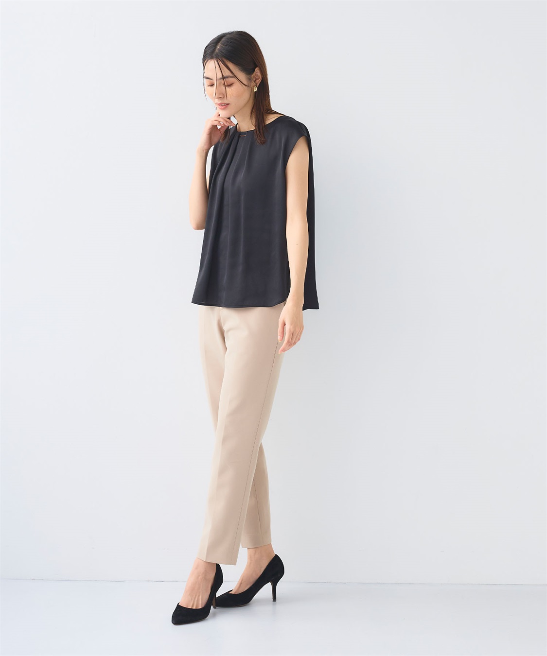 CROSS FUNCTION 《シワになりにくい》正解タックノースリーブサテンブラウス_sub_17