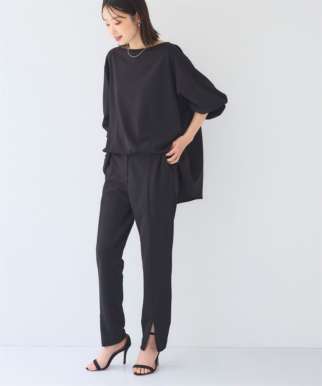 CROSS FUNCTION 《2点セット》サマ美え ジョーゼットボートネックブラウス&ジョガーパンツセット【CF/クロスファンクション】_sub_1