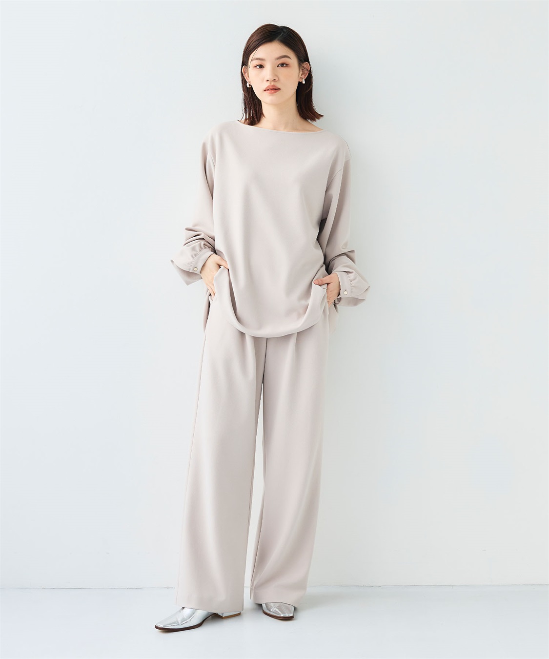 2点セット》サマ美え ジョーゼットボートネックブラウス&ワイド