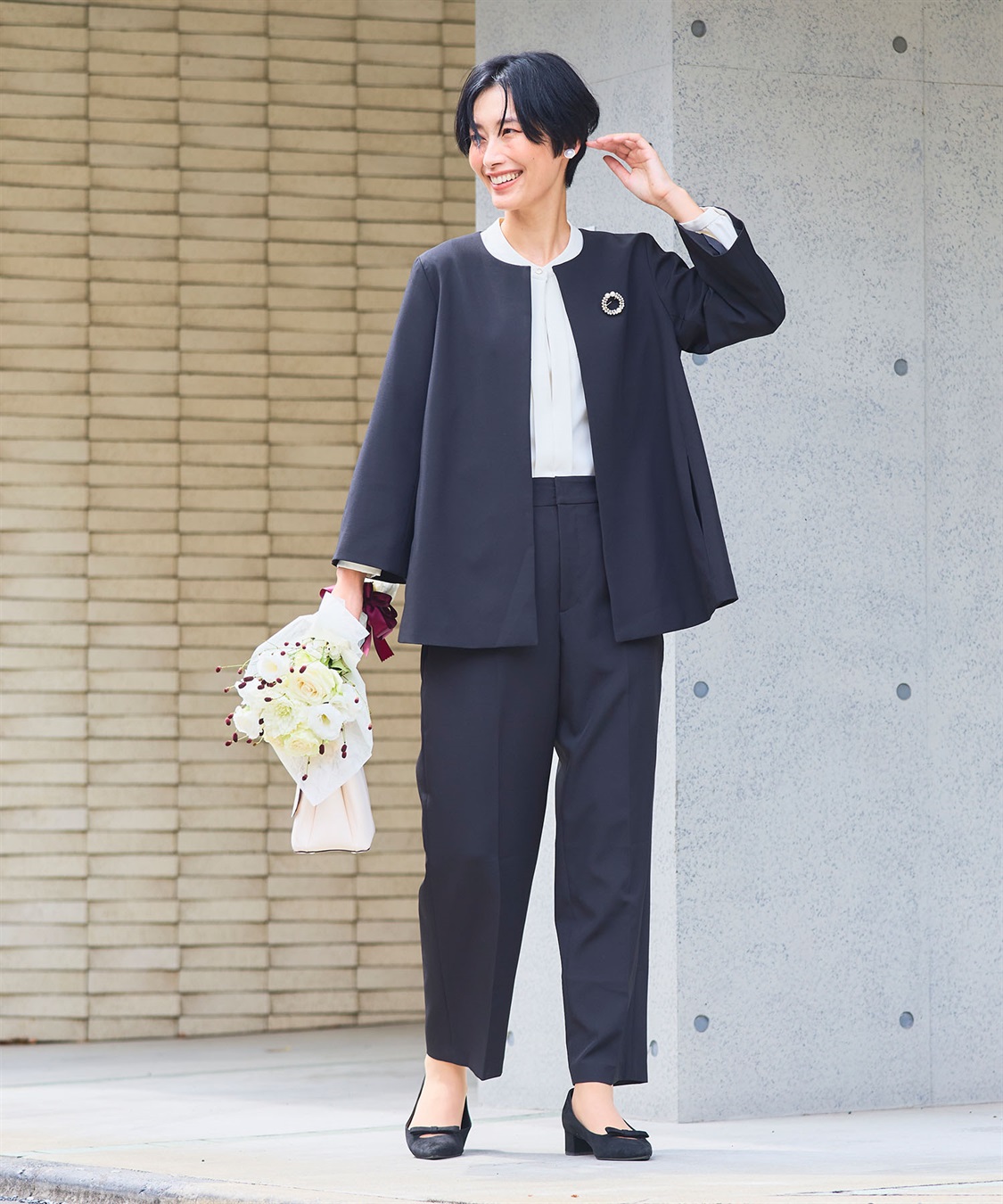 CROSS FUNCTION 《洗える・シワになりにくい》2点セット 正解 Aラインフレアジャケット&ワイドパンツ_sub_2