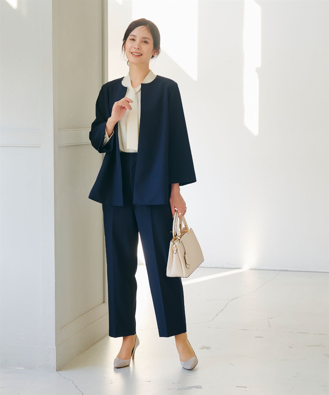 CROSS FUNCTION 《洗える・シワになりにくい》2点セット 正解 Aラインフレアジャケット&ワイドパンツ_sub_3