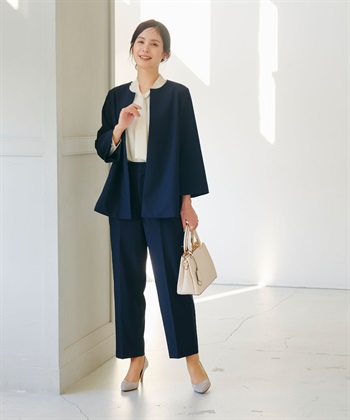 CROSS FUNCTION 《洗える・シワになりにくい》2点セット 正解 Aラインフレアジャケット&ワイドパンツ_subthumb_3