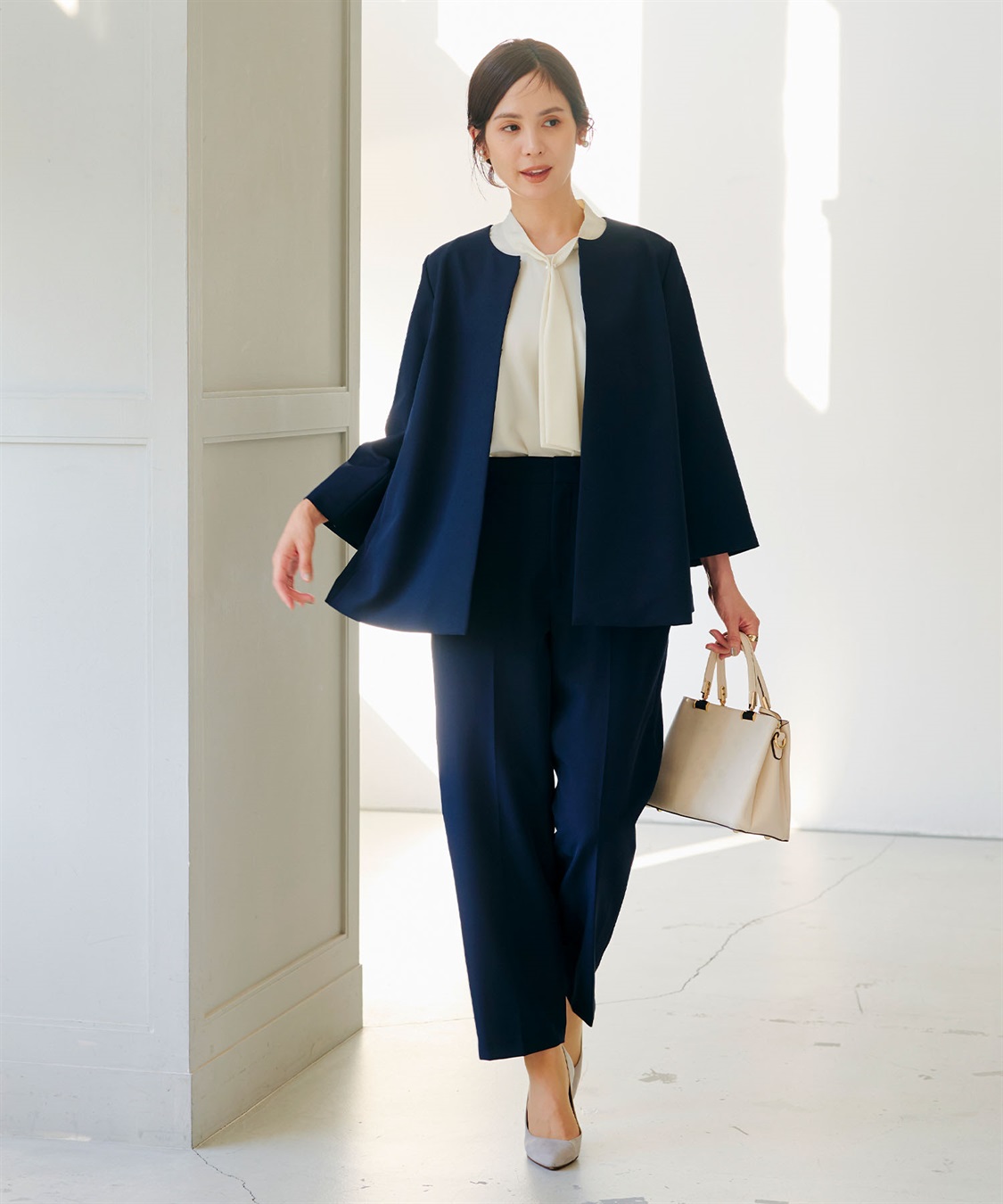 CROSS FUNCTION 《洗える・シワになりにくい》2点セット 正解 Aラインフレアジャケット&ワイドパンツ_sub_4